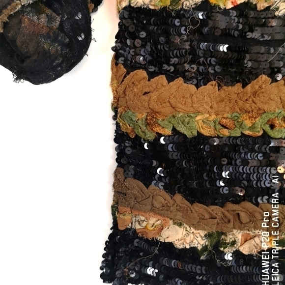 80s oversized silk striped sequins embroidered black collarless jacket - Picture 6 of 12